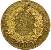 50 Centavos Gold Pattern, Bolivia, 1868 reverse image