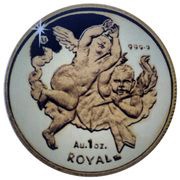 1 Royal - Elizabeth II Two Cherubs; Gold, United Kingdom, 2001 reverse image