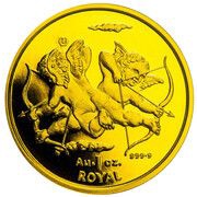 1 Royal - Elizabeth II Two cherubs shooting arrows; Gold, United Kingdom, 2002 reverse image