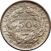 ½ Boliviano / 50 Centavos, Bolivia, 1900-1908 reverse image