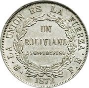1 Boliviano, Bolivia, 1872-1893 reverse image