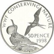 50 Pence - Elizabeth II Frigate birds; Silver Proof Issue, United Kingdom, 1998 reverse image