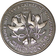 2 Pounds - Elizabeth II Royal Wedding, United Kingdom, 2011 reverse image
