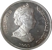 1 Crown - Elizabeth II The Queen Mother, green dress obverse image