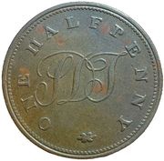 ½ Penny Solomon, Dickson and Taylor, United Kingdom, 1821 reverse image