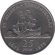 25 Pence - Elizabeth II Tercentenary of restored British Rule, United Kingdom, 1973 reverse image