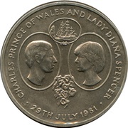 25 Pence - Elizabeth II Wedding of Prince Charles and Lady Diana, United Kingdom, 1981 reverse image