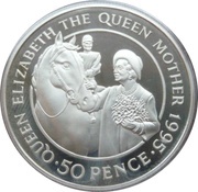 50 Pence - Elizabeth II Queen Mother; Silver Proof Issue, United Kingdom, 1995 reverse image