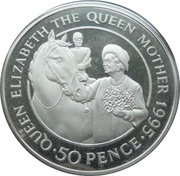 50 Pence - Elizabeth II Queen Mother; Piedfort, United Kingdom, 1995 reverse image