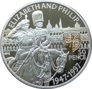 50 Pence - Elizabeth II Golden Wedding; Silver Proof Issue, United Kingdom, 1997 reverse image