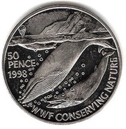 50 Pence - Elizabeth II Blue Whales; Silver Proof Issue, United Kingdom, 1998 reverse image