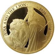 2 Pounds - Elizabeth II Una and the Lion - Gold 7g, United Kingdom, 2020 reverse image