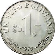 1 Peso Boliviano, Bolivia, 1968-1980 reverse image