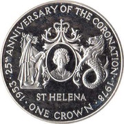 1 Crown - Elizabeth II Coronation Jubilee; Silver Proof Issue, United Kingdom, 1978 reverse image