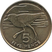 5 Pence - Elizabeth II 2nd portrait; large type, United Kingdom, 1984 reverse image