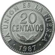20 Centavos, Bolivia, 1987-2008 reverse image