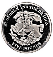5 Pounds - Elizabeth II Saint George and the dragon; platinum, United Kingdom, 2009 reverse image