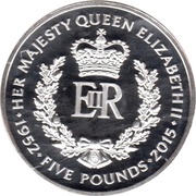 5 Pounds - Elizabeth II 63 years reign, United Kingdom, 2015 reverse image