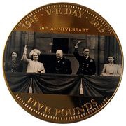 5 Pounds - Elizabeth II 70th Anniversary of V.E. Day; On Balcony, United Kingdom, 2015 reverse image