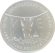 5 Pounds - Elizabeth II 70th Anniversary of V.E. Day, United Kingdom, 2015 reverse image