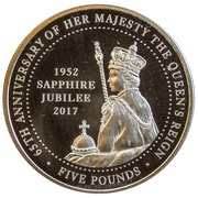 5 Pounds - Elizabeth II Sapphire Jubilee - Silver Piedfort, United Kingdom, 2017 reverse image