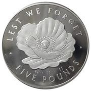 5 Pounds - Elizabeth II Remembrance Day; Silver Plated, United Kingdom, 2017 reverse image
