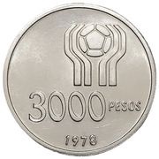 3000 Pesos World Football Championship reverse image