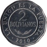 2 Bolivianos, Bolivia, 2010-2017 reverse image