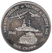 1 Crown - Elizabeth II 4th portrait; VE Day, United Kingdom, 2005 reverse image