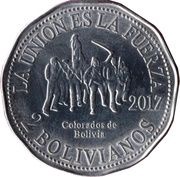 2 Bolivianos Colorados de Bolivia, Bolivia, 2017 reverse image