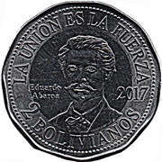 2 Bolivianos Eduardo Abaroa, Bolivia, 2017 reverse image