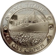 1 Crown - Elizabeth II R.M.S. Titanic; Gold plated, United Kingdom, 2012 reverse image