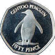 50 Pence - Elizabeth II Gentoo Penguin, United Kingdom, 2020 reverse image
