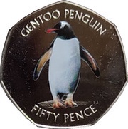 50 Pence - Elizabeth II Gentoo Penguin, United Kingdom, 2020 reverse image