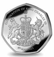 50 Pence - Charles III Royal Coat of Arms; Silver Proof, United Kingdom, 2023 reverse image
