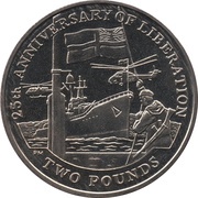 2 Pounds - Elizabeth II 25th Anniversary of Liberation, United Kingdom, 2007 reverse image