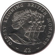 2 Pounds - Elizabeth II Oldest Reigning Monarch, United Kingdom, 2008 reverse image