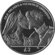 2 Pounds 1st Wedding Anniversary William and Kate, United Kingdom, 2012 reverse image