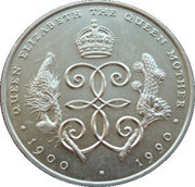 1 Crown - Elizabeth II The 90th Birthday of the Queen Mother, United Kingdom, 1990 reverse image