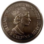 5 Crowns - Elizabeth II Flag and trophy, no date obverse image