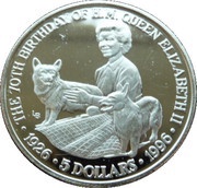 5 Dollars - Elizabeth II Queen Elizabeth's 70th Birthday, United Kingdom, 1996 reverse image
