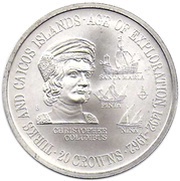 20 Crowns - Elizabeth Christopher Colombus, United Kingdom, 1975 reverse image