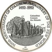 20 Crowns - Elizabeth II Columbus Crossing the Atlantic, United Kingdom, 1991 reverse image