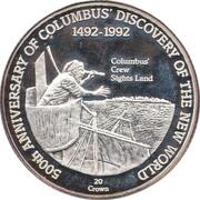 20 Crowns - Elizabeth II Columbus' Crew Sights Land, United Kingdom, 1991 reverse image