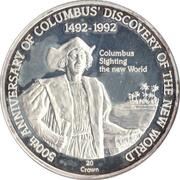 20 Crowns - Elizabeth II Columbus Sighting the New World, United Kingdom, 1991 reverse image