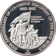 20 Crowns - Elizabeth II Columbus claims land for Spain, United Kingdom, 1991 reverse image
