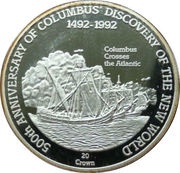 20 Crowns -Elizabeth II Christopher Columbus, United Kingdom, 1992 reverse image