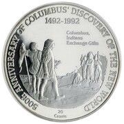 20 Crowns - Elizabeth II Discovery of the New World, United Kingdom, 1992 reverse image