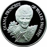 20 Crowns - Elizabeth II Princess Diana with small bouquet of flowers with tulips reverse image