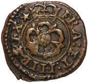 1 Farthing - Charles I Rose issue; type 5, United Kingdom, 1643-1644 reverse image